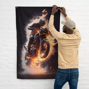 fahne zum aufhängen und als wanddekoration: biker in flammen online kaufen bei shomugo gmbh