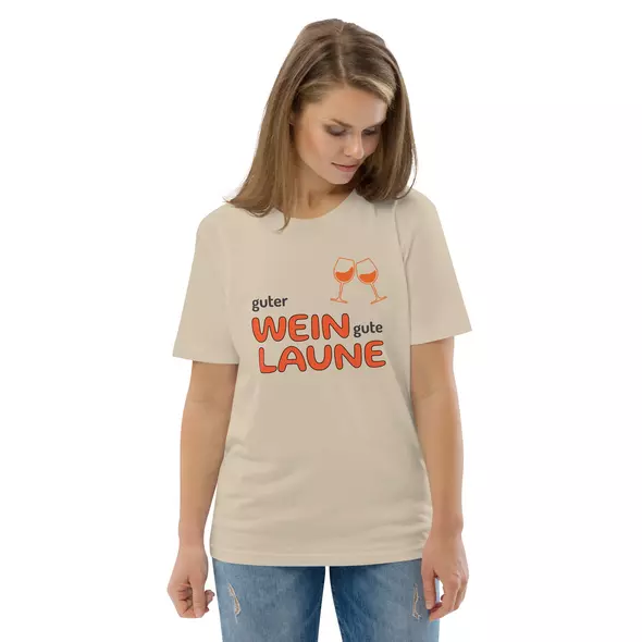 "guter wein. gute laune." t-shirt in kooperation mit orange & natural wines – genussvoll stilvoll online kaufen bei shomugo gmbh